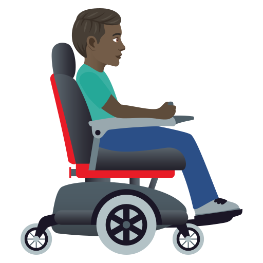 Man in Motorized Wheelchair Facing Right: Dark Skin Tone, the design in this release