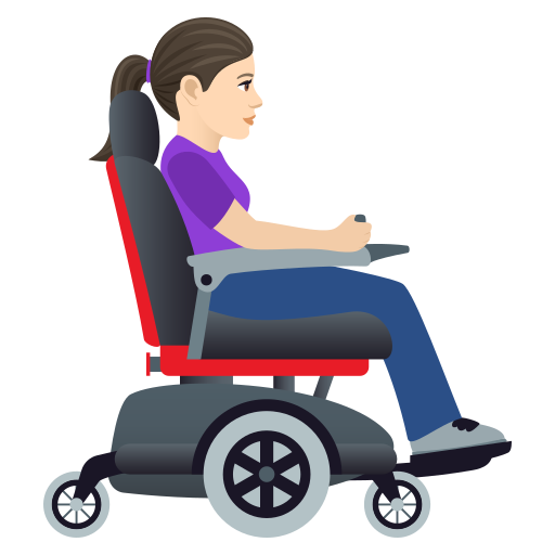 Woman in Motorized Wheelchair Facing Right: Light Skin Tone, the design in this release