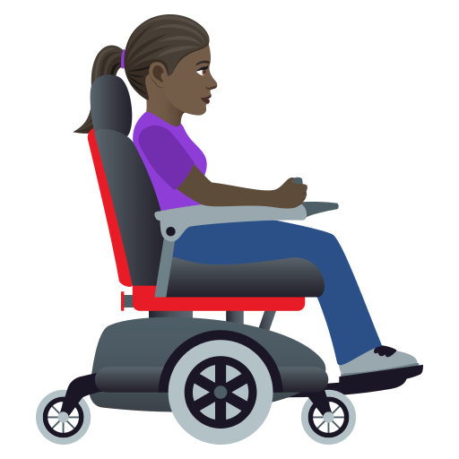 Woman in Motorized Wheelchair Facing Right: Dark Skin Tone, the design in this release