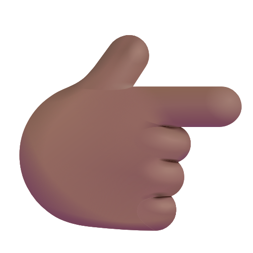 backhand index pointing right: medium-dark skin tone as rendered by Microsoft 3D Fluent