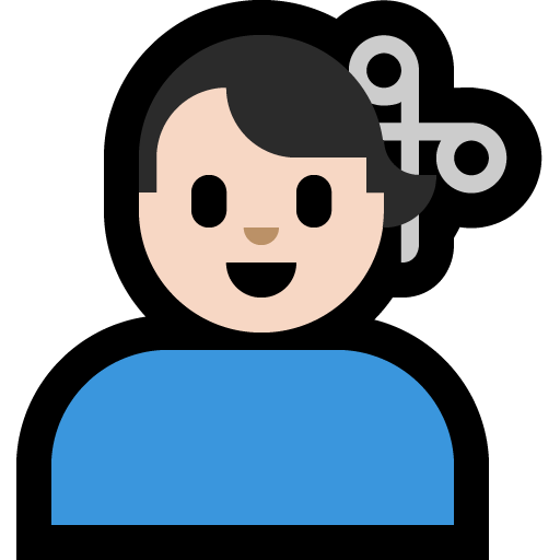 man getting haircut: light skin tone — Microsoft