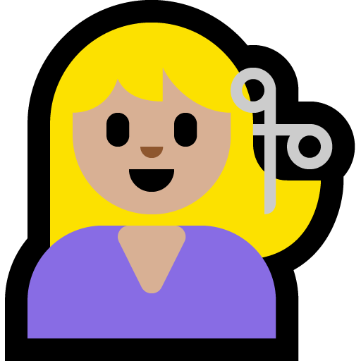 woman getting haircut: medium-light skin tone — Microsoft