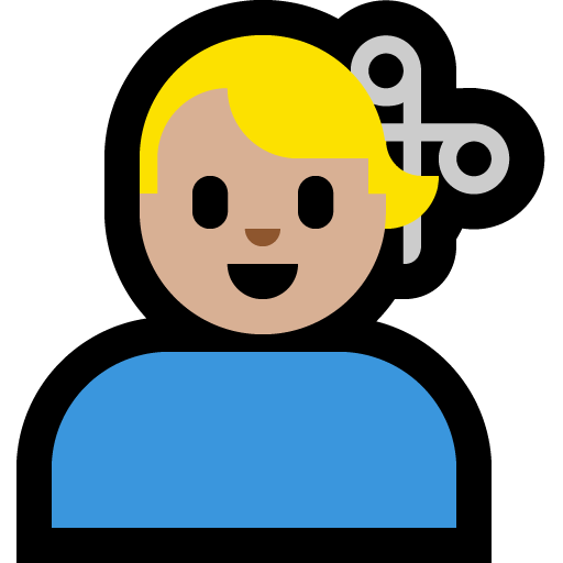 man getting haircut: medium-light skin tone — Microsoft