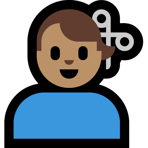 man getting haircut: medium skin tone — Microsoft