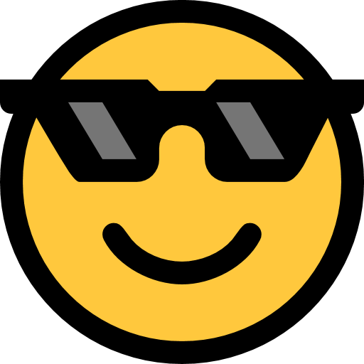 Smiling Face with Sunglasses as drawn by Microsoft in Windows 10 April 2018 Update