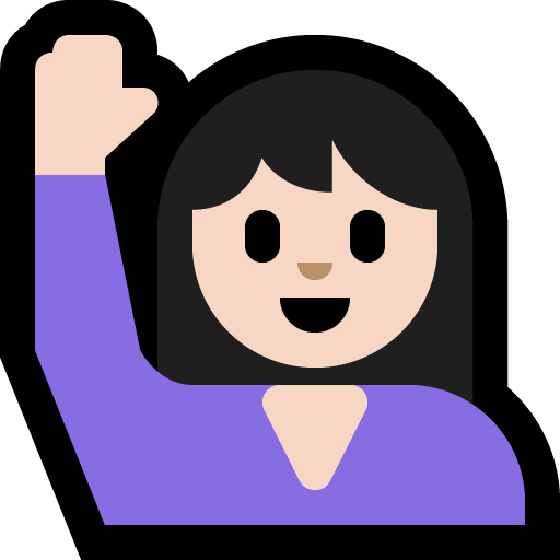 woman raising hand: light skin tone — Microsoft