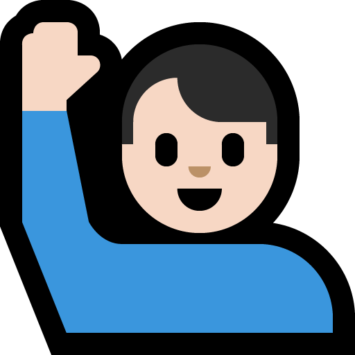 man raising hand: light skin tone — Microsoft