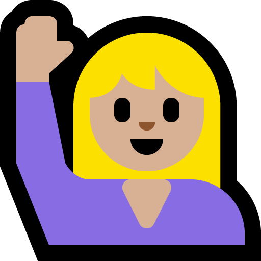 woman raising hand: medium-light skin tone — Microsoft