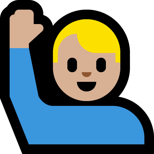 man raising hand: medium-light skin tone — Microsoft