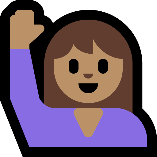 woman raising hand: medium skin tone — Microsoft