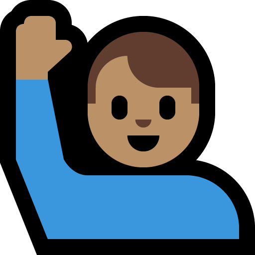 man raising hand: medium skin tone — Microsoft