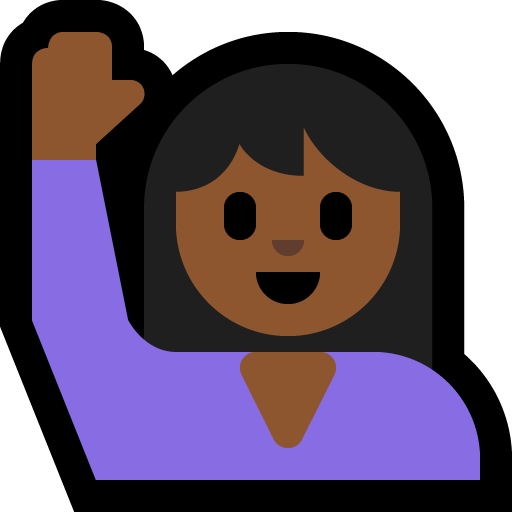 woman raising hand: medium-dark skin tone — Microsoft