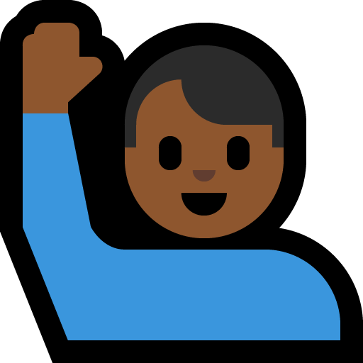 man raising hand: medium-dark skin tone — Microsoft