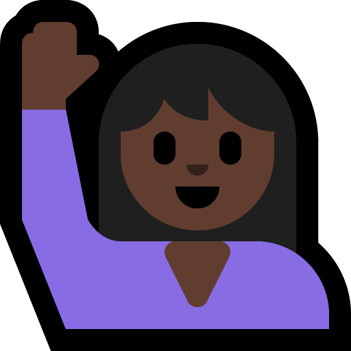 woman raising hand: dark skin tone — Microsoft