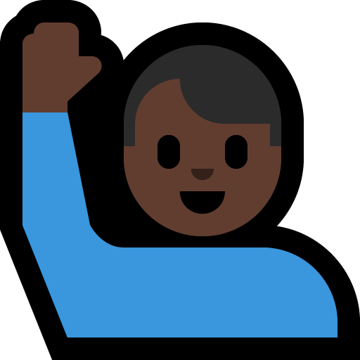 man raising hand: dark skin tone — Microsoft