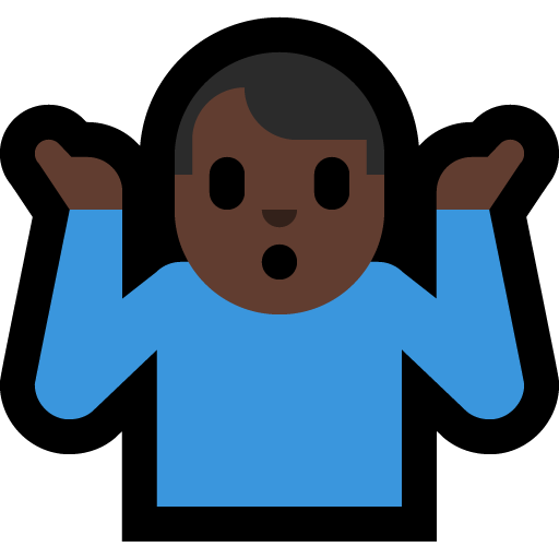 man shrugging: dark skin tone — Microsoft