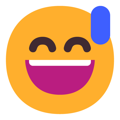 Grinning Face with Sweat as drawn by Microsoft in Windows 11 22H2