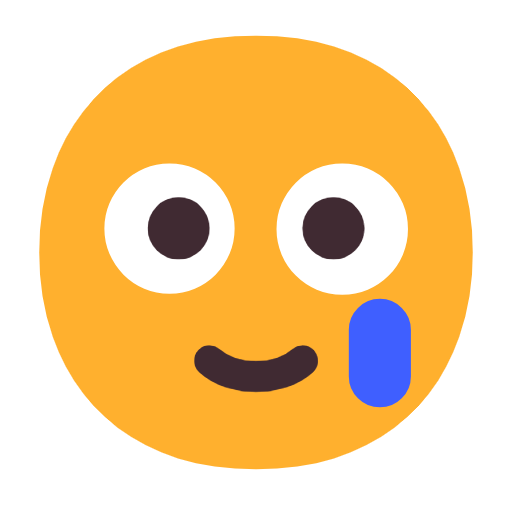 Smiling Face with Tear as drawn by Microsoft in Windows 11 23H2