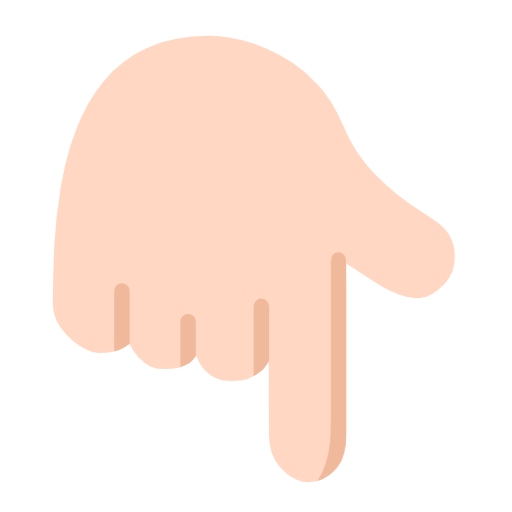 backhand index pointing down: light skin tone as rendered by Microsoft