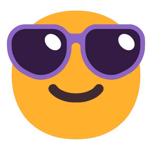 Smiling Face with Sunglasses as drawn by Microsoft in Windows 11 24h2 August 2025 Update