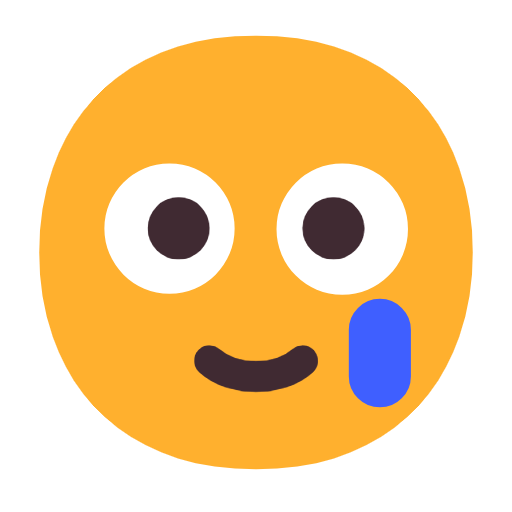 Smiling Face with Tear as drawn by Microsoft in Windows 11 24h2 August 2025 Update