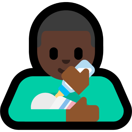 man feeding baby: dark skin tone — Microsoft