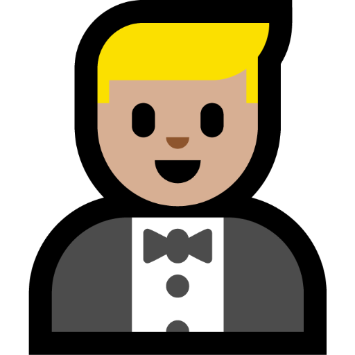 man in tuxedo: medium-light skin tone — Microsoft