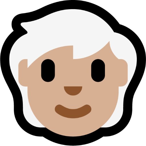 person: medium-light skin tone, white hair — Microsoft