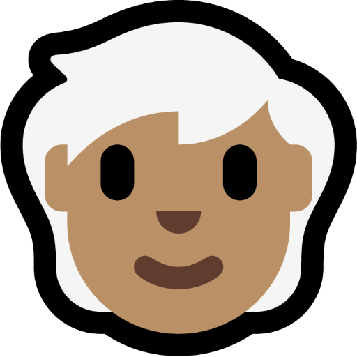 person: medium skin tone, white hair — Microsoft