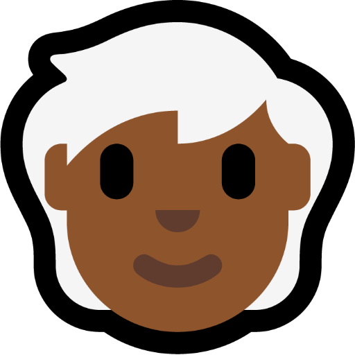 person: medium-dark skin tone, white hair — Microsoft
