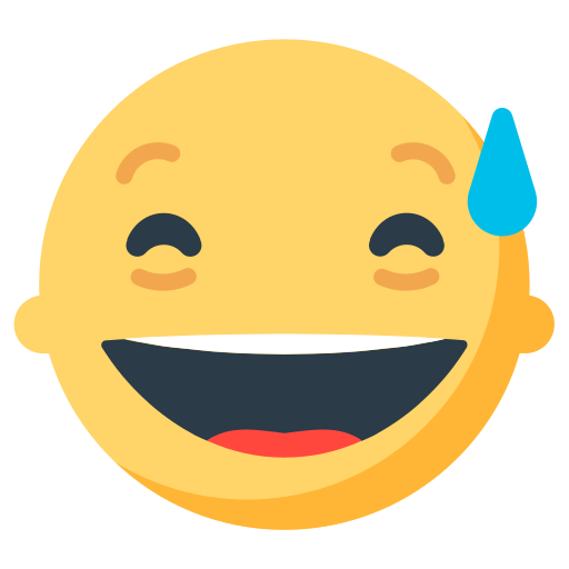 Grinning Face with Sweat as drawn by Mozilla in Firefox OS 2.5