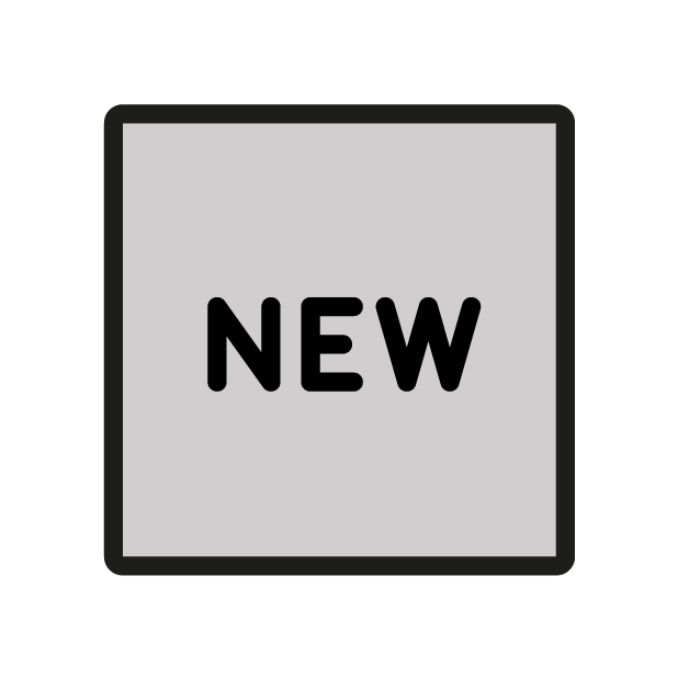 Wort „New“ in Blauem Quadrat as drawn by OpenMoji in 1.0
