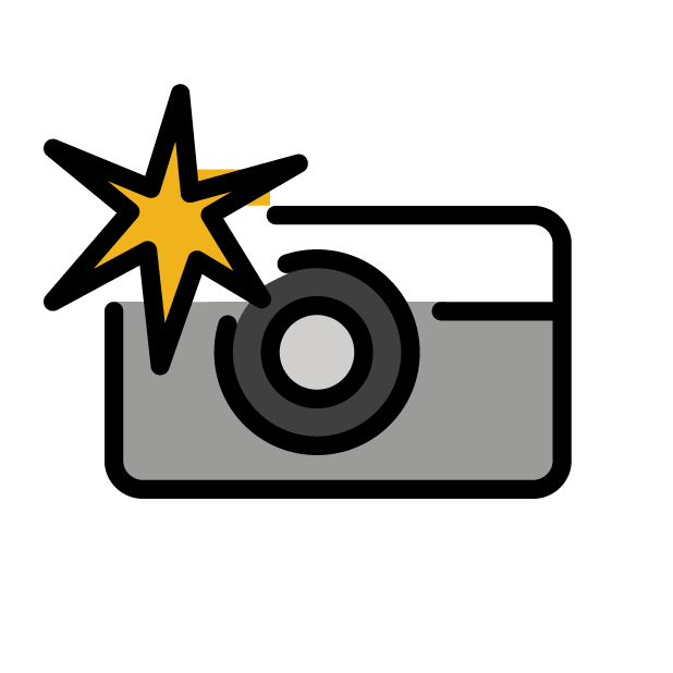 Camera with Flash as drawn by OpenMoji in 1.0