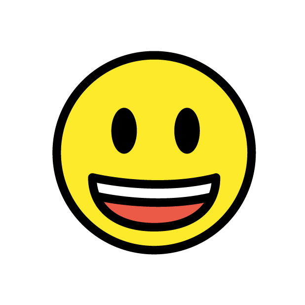 Grinning Face with Big Eyes as drawn by OpenMoji in 1.0