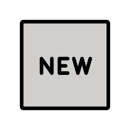 Wort „New“ in Blauem Quadrat as drawn by OpenMoji in 12.3