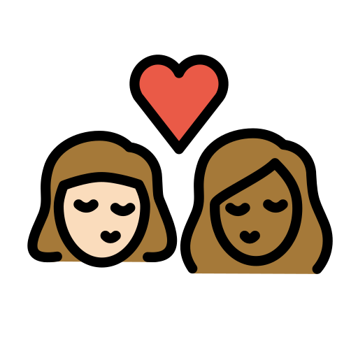 Kiss: Woman, Woman, Light Skin Tone, Medium-Dark Skin Tone, the design in this release