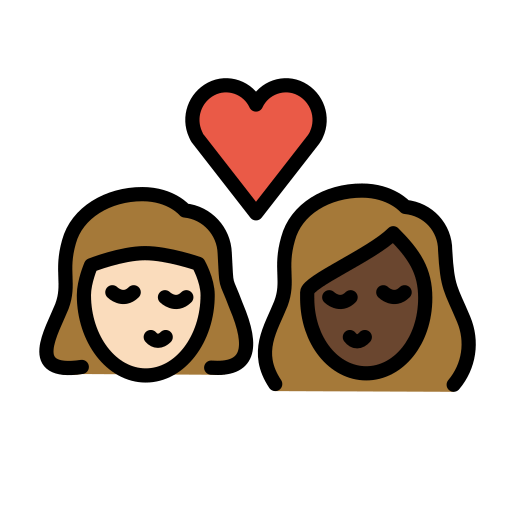 Kiss: Woman, Woman, Light Skin Tone, Dark Skin Tone, the design in this release