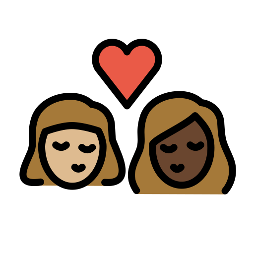 Kiss: Woman, Woman, Medium-Light Skin Tone, Dark Skin Tone, the design in this release