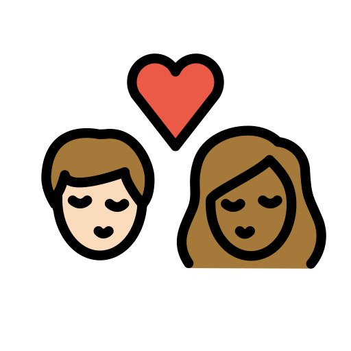 Kiss: Person, Person, Light Skin Tone, Medium-Dark Skin Tone, the design in this release