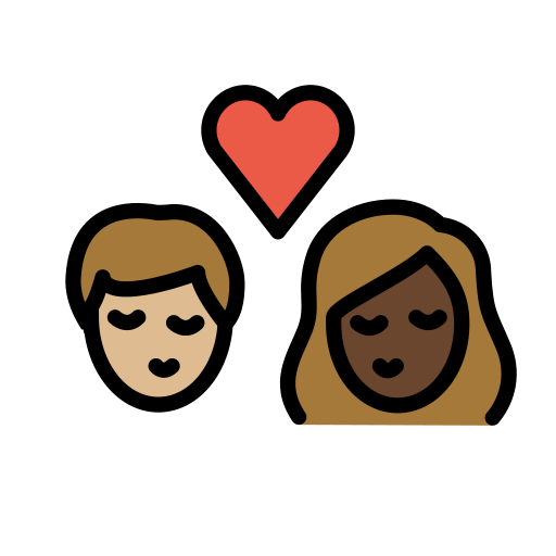Kiss: Person, Person, Medium-Light Skin Tone, Dark Skin Tone, the design in this release