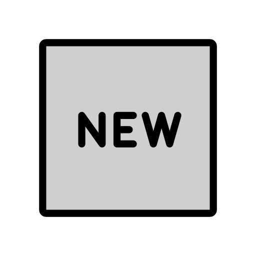 Wort „New“ in Blauem Quadrat as drawn by OpenMoji in 15.0