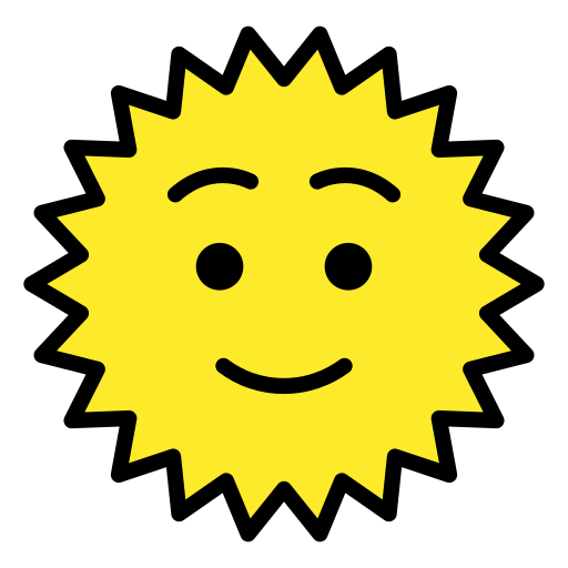 Sun with Face as drawn by OpenMoji in 15.1