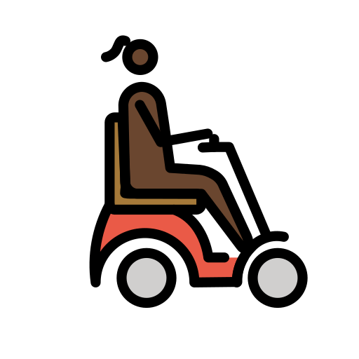 Woman in Motorized Wheelchair Facing Right: Dark Skin Tone, the design in this release