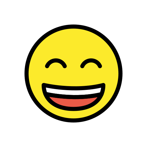 Grinning Face with Smiling Eyes as drawn by OpenMoji in 15.1