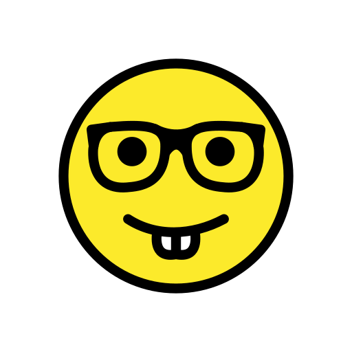 Faccina Nerd as drawn by OpenMoji in 15.1