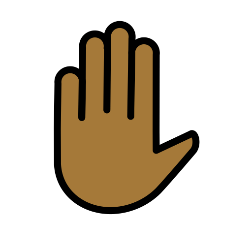 Raised Hand: Medium-Dark Skin Tone as drawn by OpenMoji in 15.1