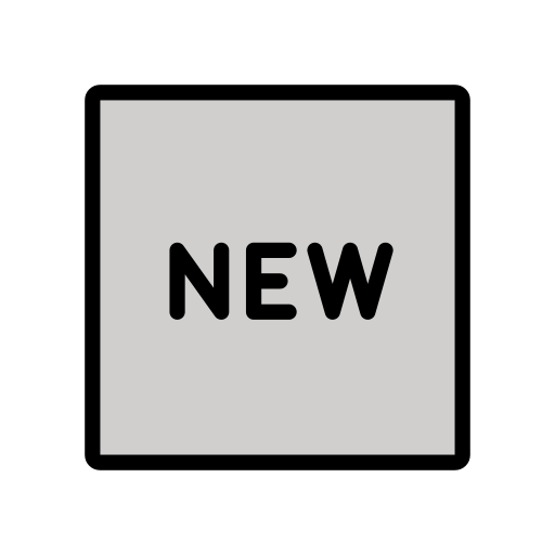 Wort „New“ in Blauem Quadrat as drawn by OpenMoji in 16.0