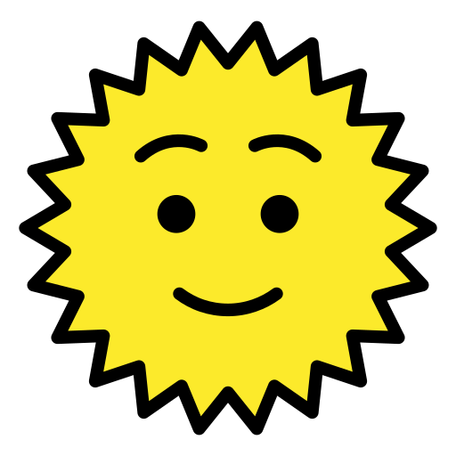 Sun with Face as drawn by OpenMoji in 17.0