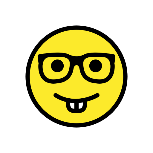 Faccina Nerd as drawn by OpenMoji in 17.0