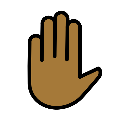 Raised Hand: Medium-Dark Skin Tone as drawn by OpenMoji in 17.0